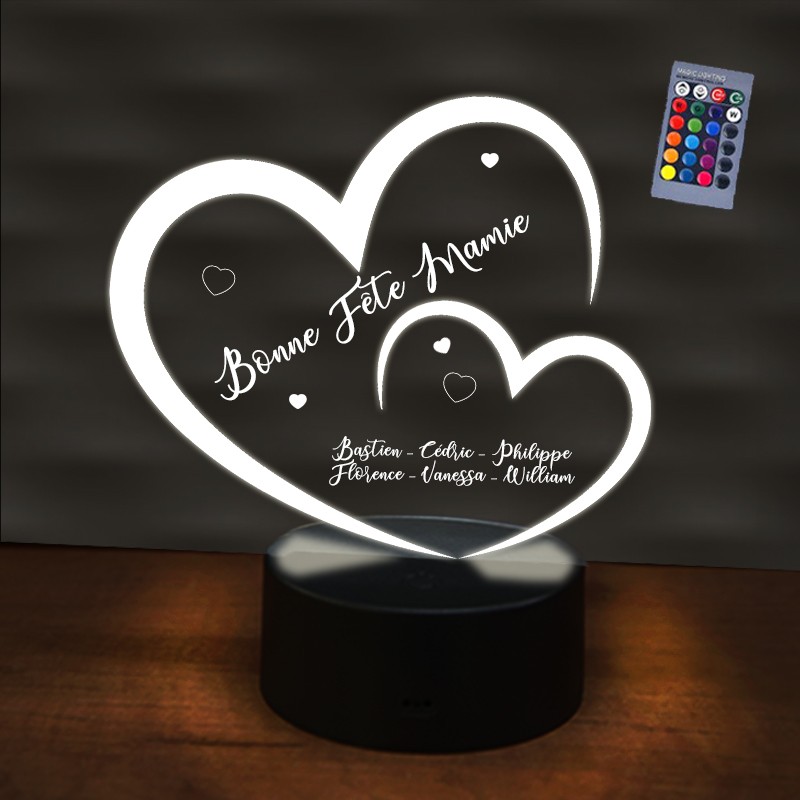 Lampe LED 3D - Coeur avec texte - Maman je t'aime
